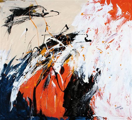 ATTILIO SCARFI’ Torino 1931 Sintesi, 1990 smalto su tela cm. 90x100, firma e...