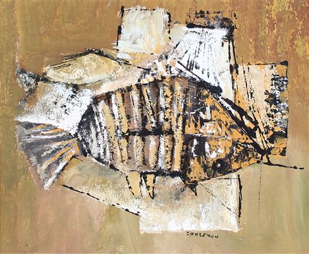 ELVIO ZORZENON Aquileia 1939 Lisca tecnica mista su tela cm. 50x60, firma in...