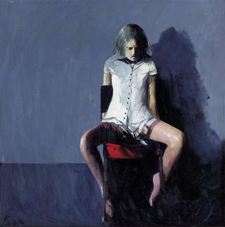 ANTONIO TAMBURRO Isernia 1948 Figura seduta olio su tela cm. 50x50, firma in...