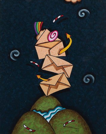 GIULIANO GHELLI Firenze 1944 Notizie colorate olio su tela cm. 50x40, firma...