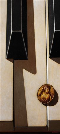 FRANCO FORTUNATO Roma 06/12/1946 Musica olio su tavola cm. 90x40, firma in...