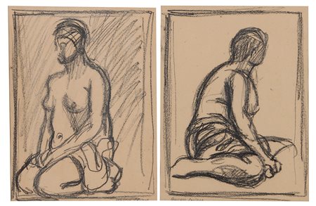 RUGGERO SAVINIO Torino 22/12/1934 Donna inginocchiata carboncino su carta cm....