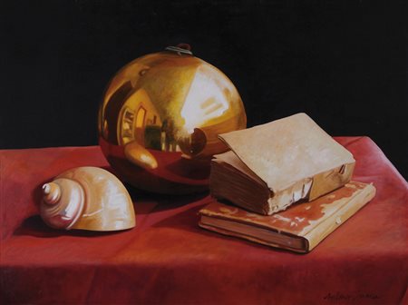 ANTONIO SCIACCA Catania 13/05/1957 Oggetti sul tavolo olio su tela cm. 60x80,...