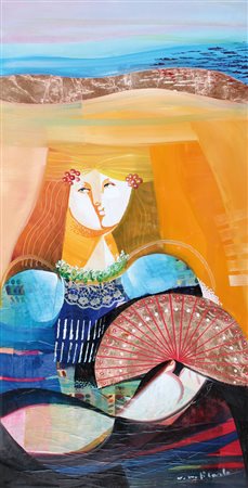 VITTORIOMARIA DI CARLO S. Marco in Lamis (Fg) 1939 Figura col ventaglio olio...