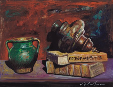 ANTONIO SCIACCA Catania 13/05/1957 Natura morta con libro olio su tela cm....