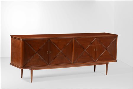 Mobile contenitore con struttura in legno e piano in vetro colorato., 