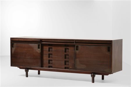 Mobile contenitore con struttura, cassetti e sostegni in legno., 