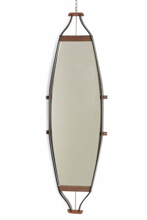 Specchio da parete con struttura in metallo laccato, legno e cristallo specchiato., 