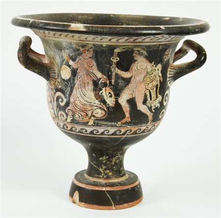 CRATERE A CAMPANA APULO A FIGURE ROSSE DATAZIONE: ultimo quarto del IV sec....