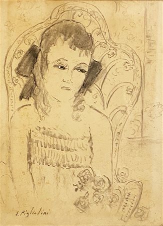 FIGLIOLINI ERMANNO Vercelli (VC) 1909 Fanciulla in pensieri 1978 Tecnica...