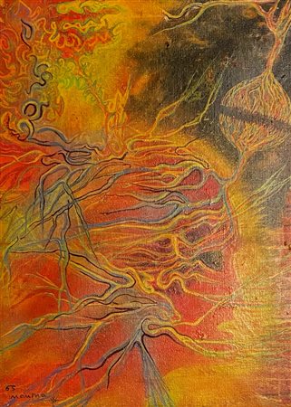 ANONIMO Anonimo (An) Emanations 1965 Olio su tela 70,00x50,00 Firma Mantra...