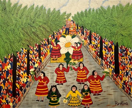 RESTIVO ANTONIO Sicilia (Sicilia ) 1916 Festa dei fiori 1971 Tecnica mista su...