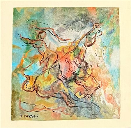 VASCONI FRANCO Spigno Monferrato (AL) 1920 Cavaliere 2007 Olio su cartone...