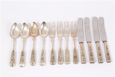 Twelve 800 silver pieces of cutlery, gr. 400 ca.