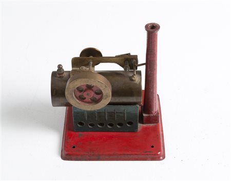 Steam engine in metal sheet and brass. 20th c