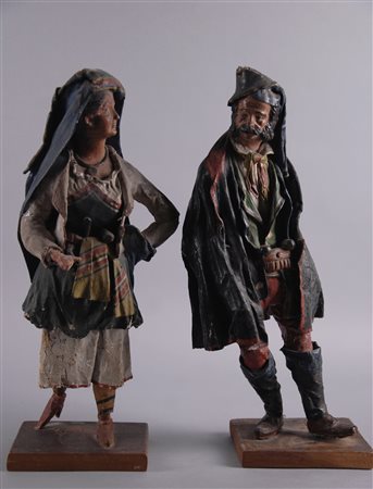 Two small statues in wood and papier-mâché 19th c