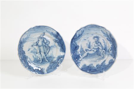 Two blue majolica plates. Savona. 18th century