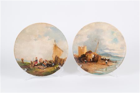 OSCAR RICCIARDI. Two paintings on porcelain