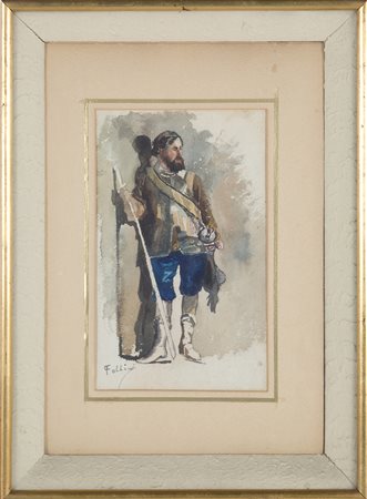 CARLO FOLLINI. Watercolour on cardboard. Signed