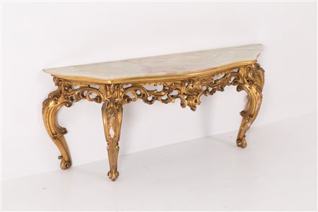 Wooden console table with onyx surface. 19th century