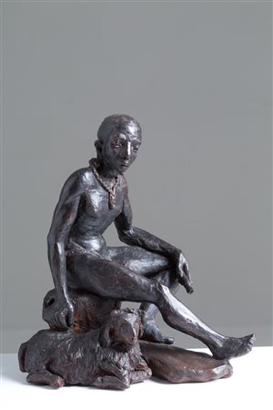 Terracotta sculpture 'AFRICAN SHEPHERD'. 20th c