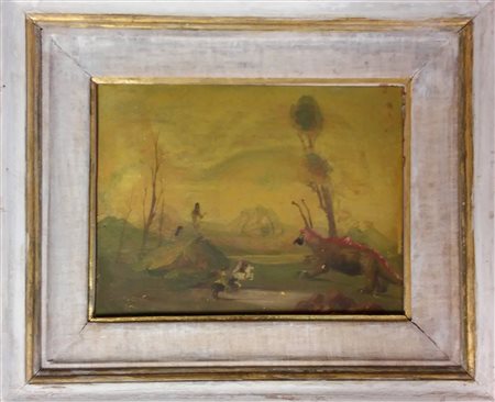 PINO PONTI. Oil painting on cardboard. 1941