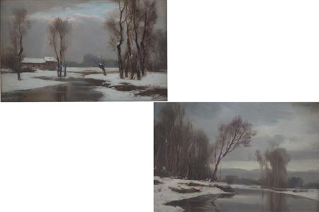 F. BOSSO. Two oil paintings on cardboard