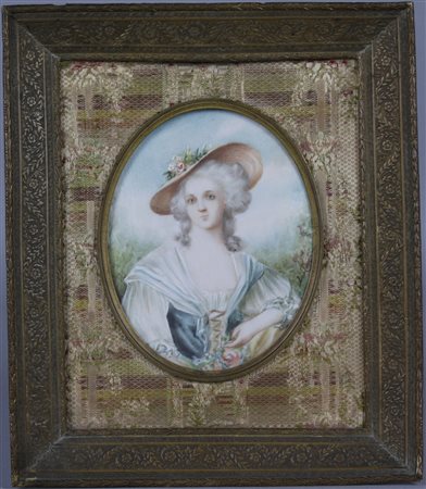 Miniature on cardboard. LEBLANC. France. 20th c