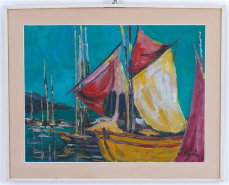 Oil painting on canvas. 'SAILING BOAT'. 20th c