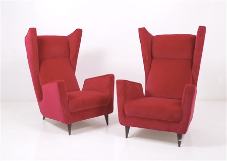 MARIO OREGLIA. Two red armchairs. 1940s