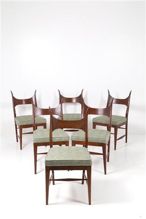 EDWARD WORMLEY. Six wooden chairs. 1950s