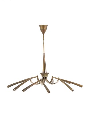 Brass and metal chandelier. LUMI. 1950s
