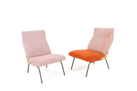 ERBERTO CARBONI. Two brass armchairs. ARFLEX. 50s