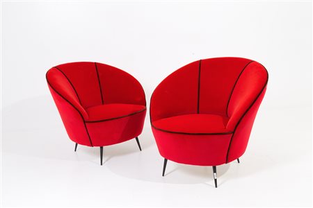 FEDERICO MUNARI. Two red velvet armchairs. 1950s