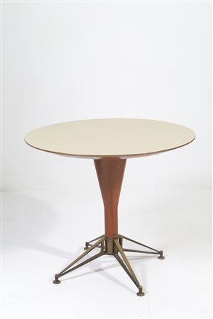 Wooden and brass table. Italy. 1950s