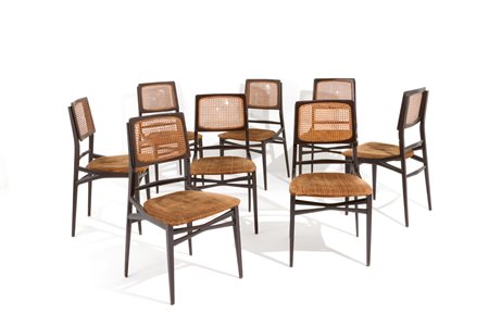 AUGUSTO ROMANO (Attr). Eight wooden chairs. 1950s