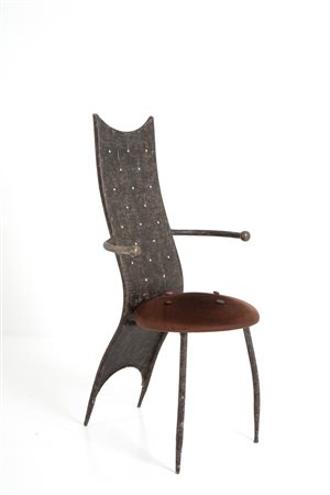 Iron and velvet chair. 20th century