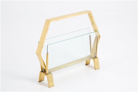 Brass and glass magazine rack FONTANA ARTE (Attr)