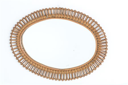 Oval bamboo mirror. Italy. 1960s