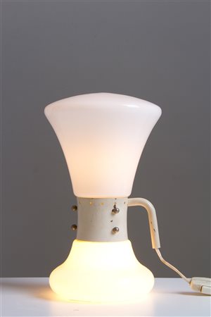 White table lamp in glass and metal