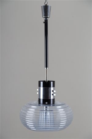 Adjustable chandelier in glass and metal