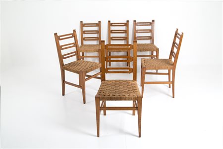 G. PONTI & E. LANCIA. Six wooden chairs. 1930s