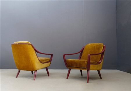 Two fabric armchairs. Italy. 1950s