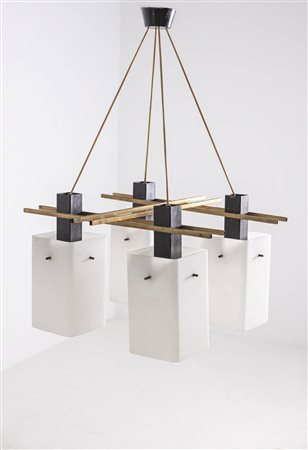 Brass and glass chandelier. STILNOVO. 1950s