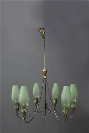 Brass and Murano glass chandelier. 1950s 