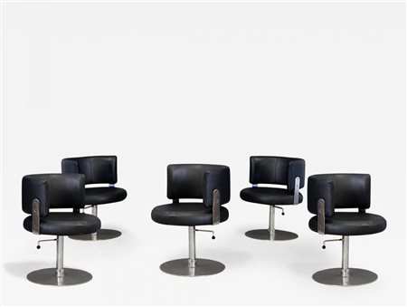 FORMANOVA.Five steel and leather chairs