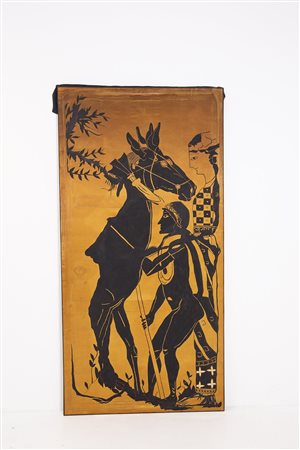 Fabric and silk tapestry on wooden structure