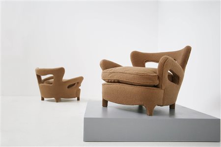 CARLO ENRICO RAVA (Attr). Two unique armchairs. 1940s