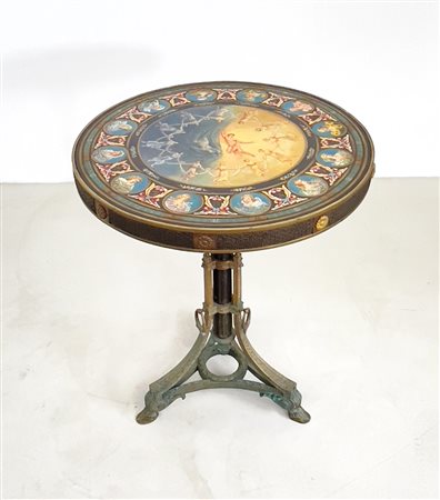Small bronze & painted slate table. Liguria 1950s