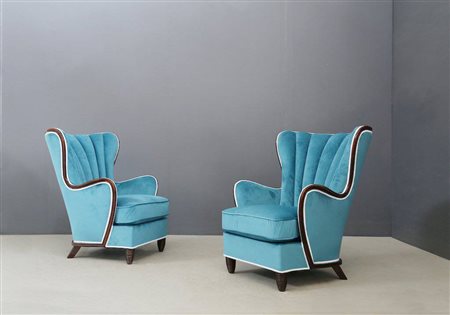 PAOLO BUFFA (Attr.). Two armchairs in wood. 1950s